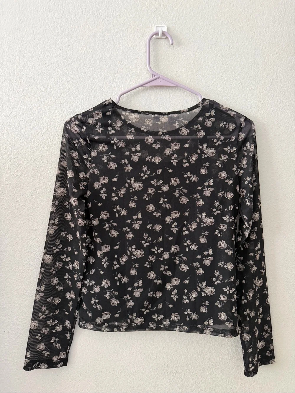 GAP Black Floral Mesh Long Sleeve Top - Beige Floral